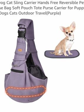 Hands-Free Purple Dog Sling Carrier with Padded Strap